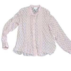 Soft Surroundings Womens Sheer Top Shirt Sz M Pink Geometric Button Long Sleeve